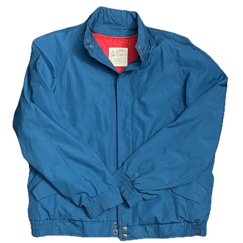 Vintage Classic London Fog Jacket Men's 44 Long Blue Zip Out Hood Dual Layer EUC